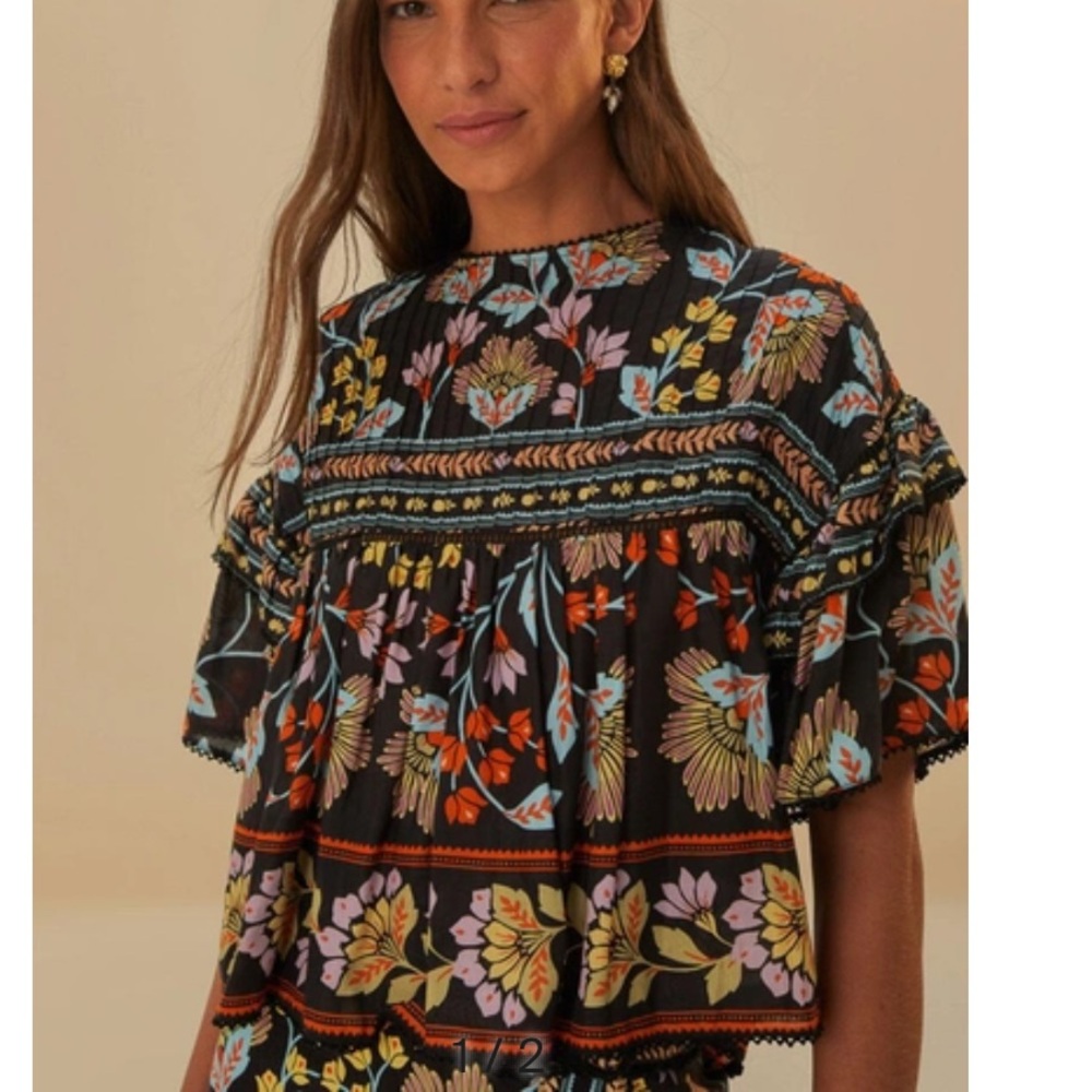 Flowery black top by FARM Rio